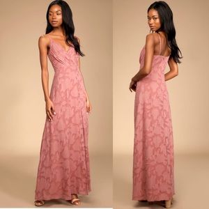 {Lulu's} Rose Pink Floral Burnout Maxi Dress Size M